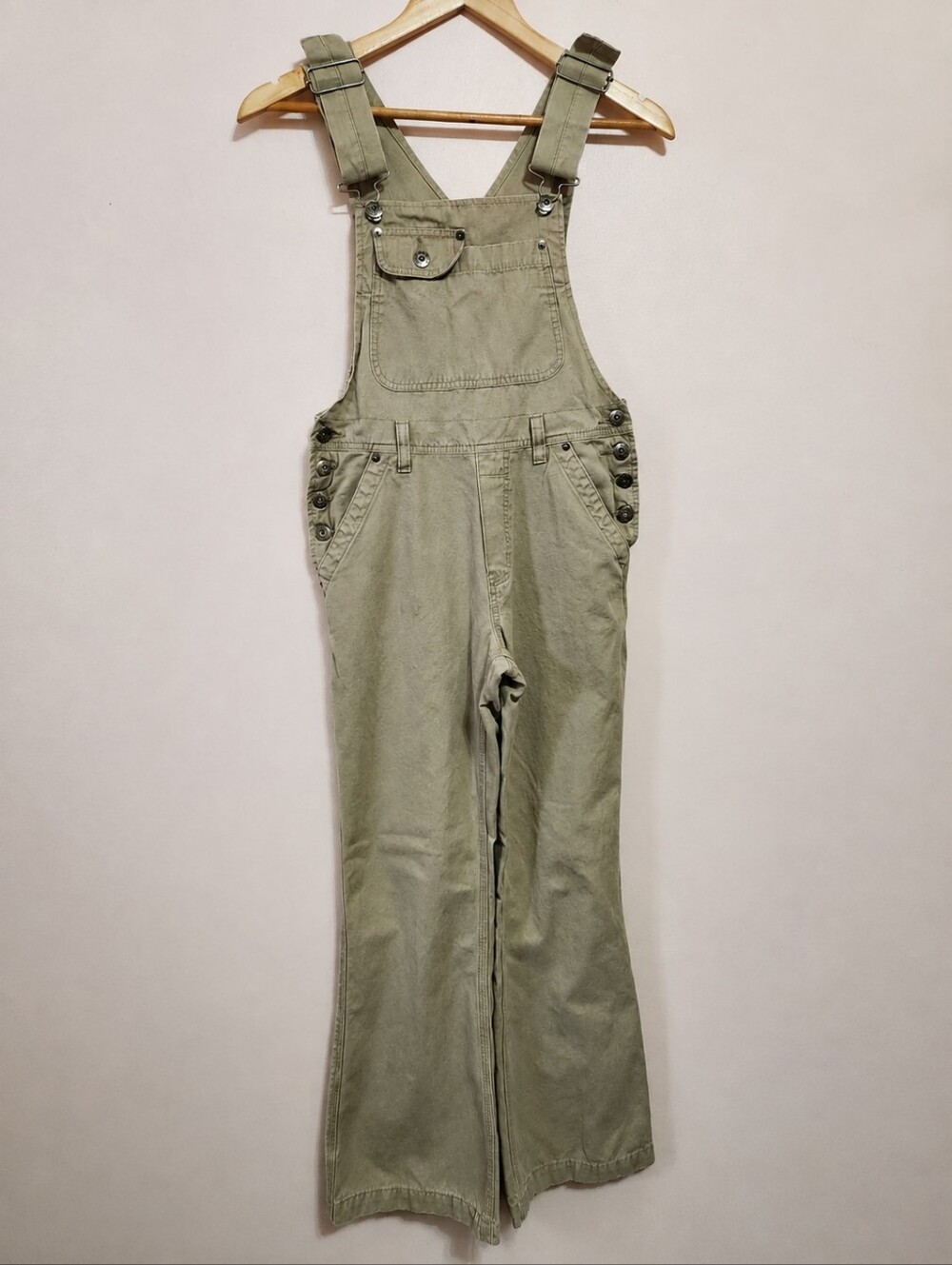 Vintage Y2K Brody Khakis Flare Leg Carpenter Overalls Tan Utility Bib Jeans 10
